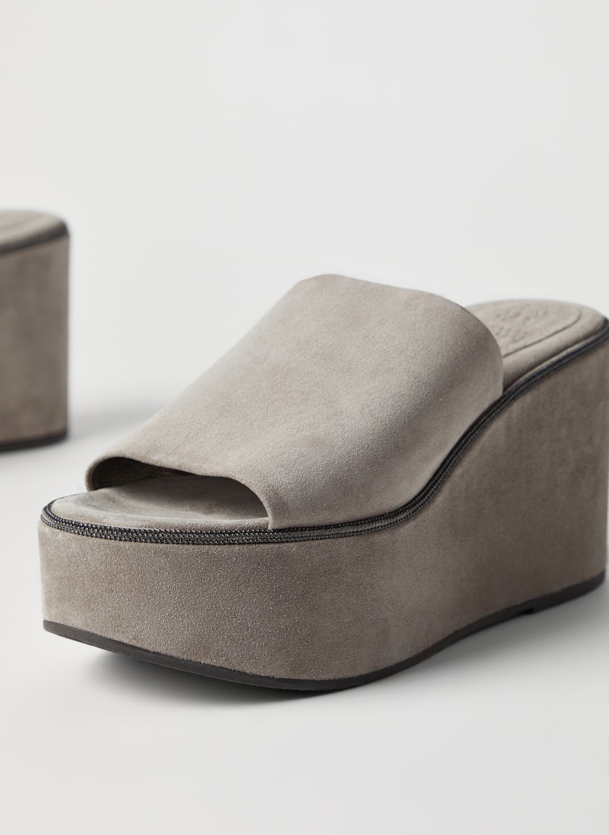 Велурени чехли на платформа 'Precious Welt' Brunello Cucinelli