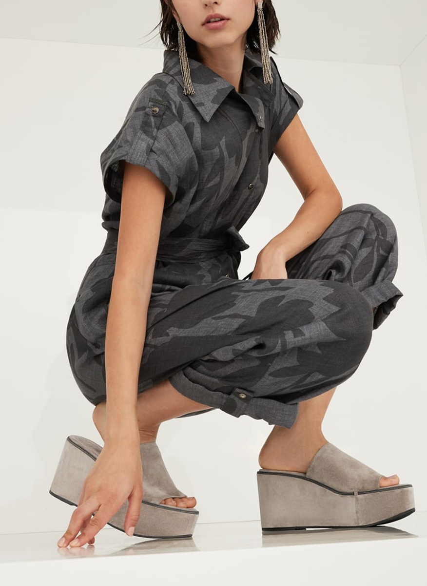 Велурени чехли на платформа 'Precious Welt' Brunello Cucinelli