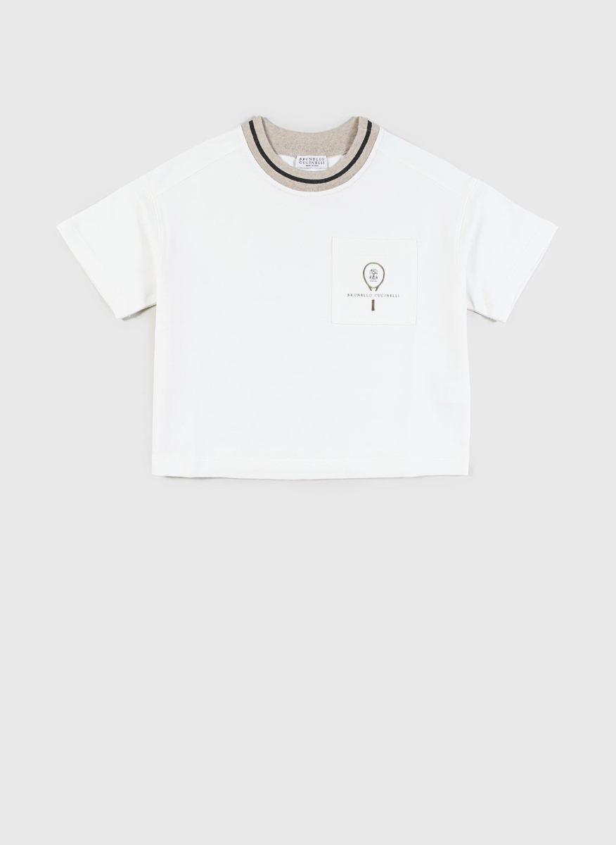 Тишърт с апликиран джоб Brunello Cucinelli Kids 12