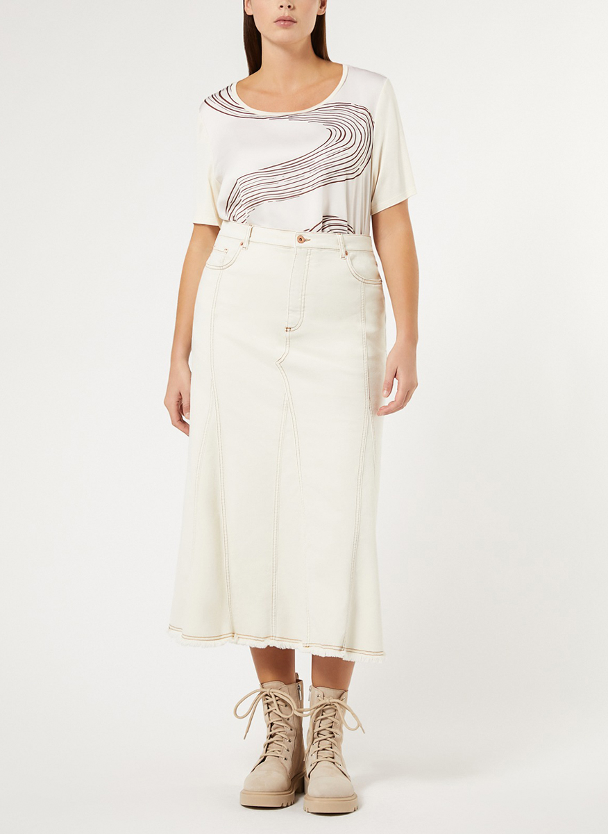 Marina Rinaldi Samuele denim skirt with fringes