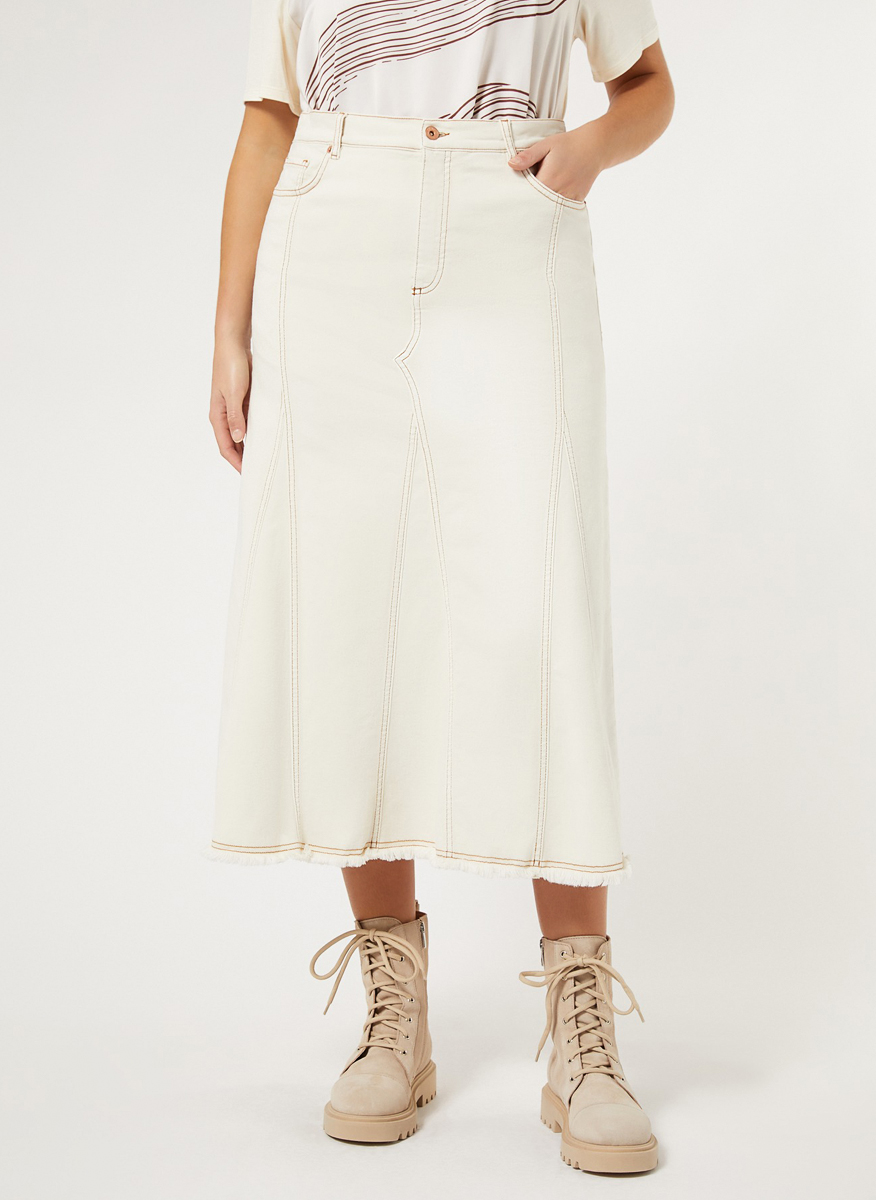 Marina Rinaldi Samuele denim skirt with fringes