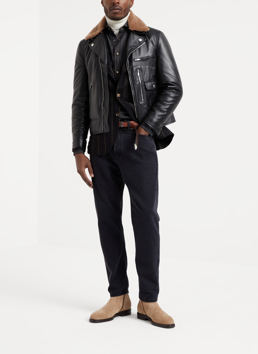 Brunello Cucinelli leather biker jacket
