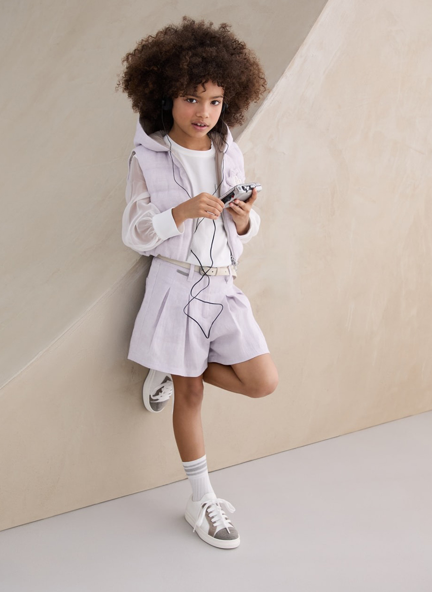 Brunello Cucinelli Kids 8-10 linen vest with a three-dimensional detail
