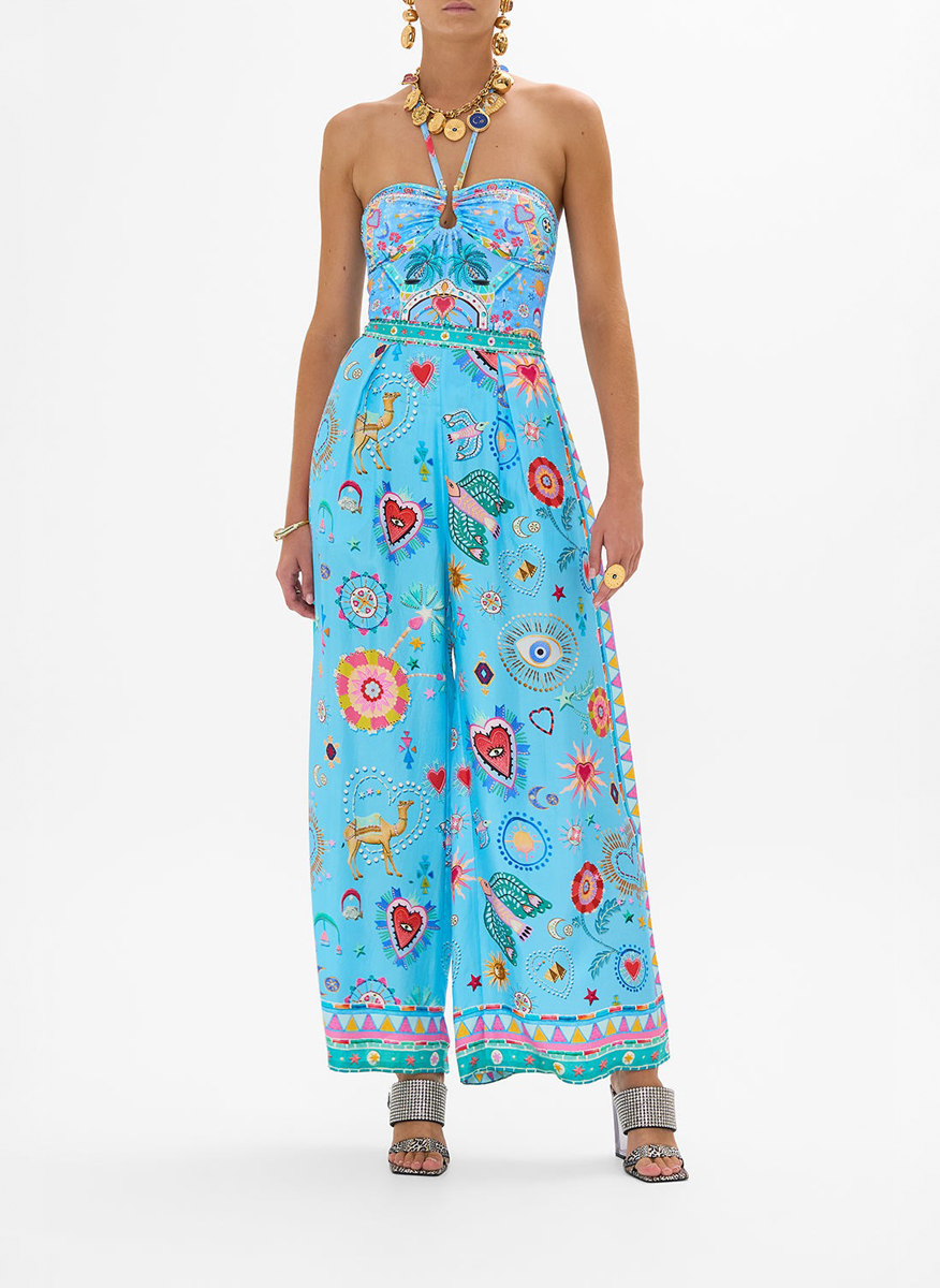 Camilla silk trousers with 'A painted village' print
