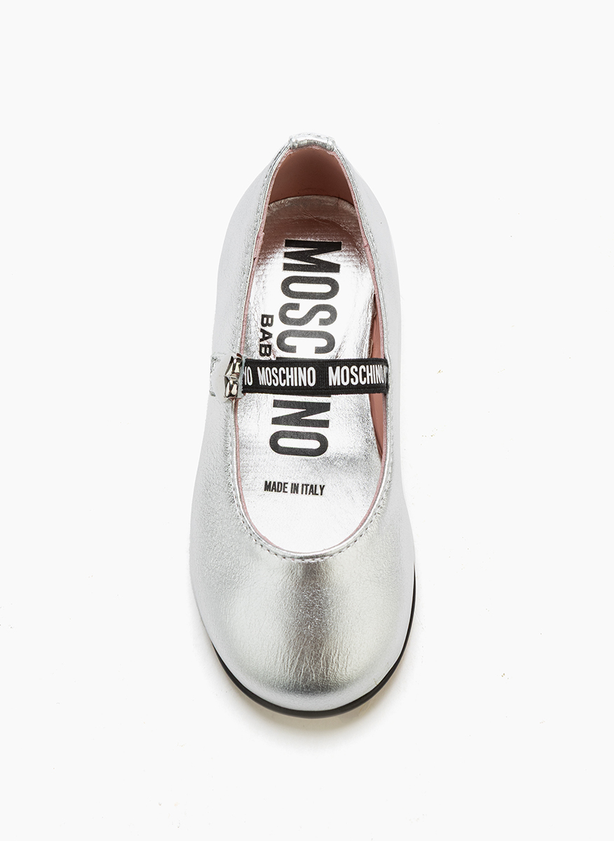 Кожени балеринки с метален ефект Moschino Kids