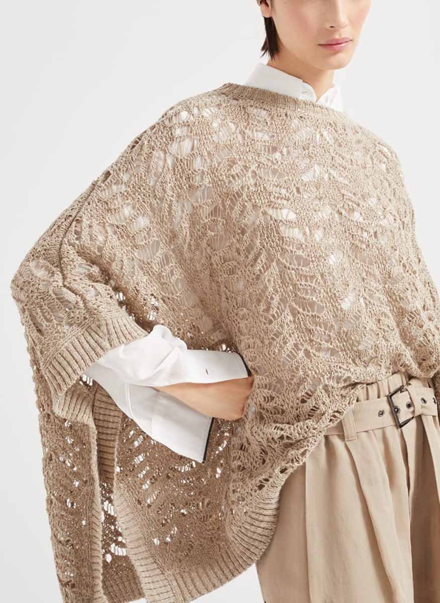 Пончо от лен 'Lace knit' Brunello Cucinelli