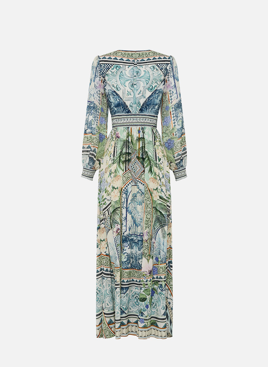 Camilla silk dress with print 'Jardim party'  