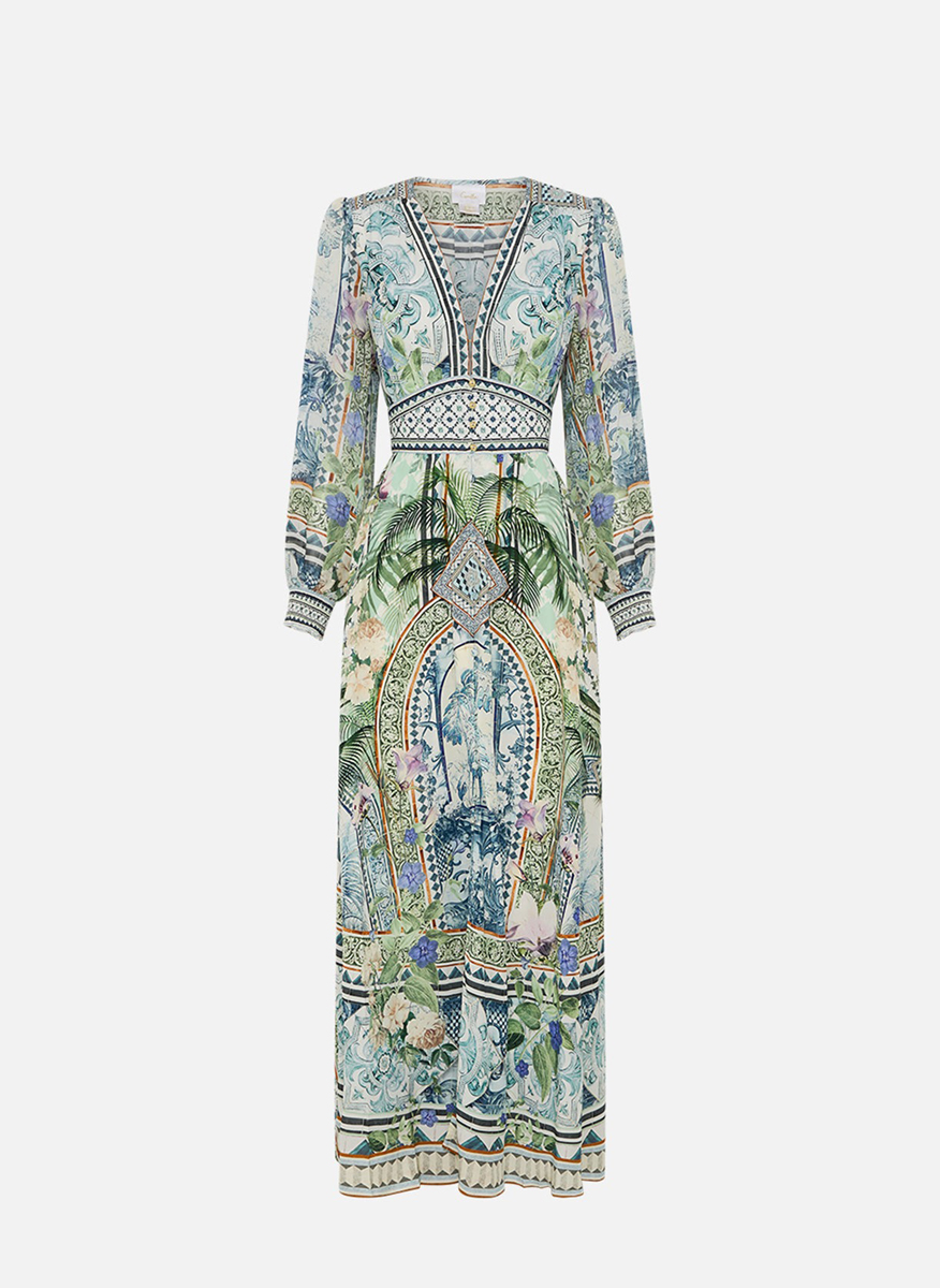 Camilla silk dress with print 'Jardim party'  