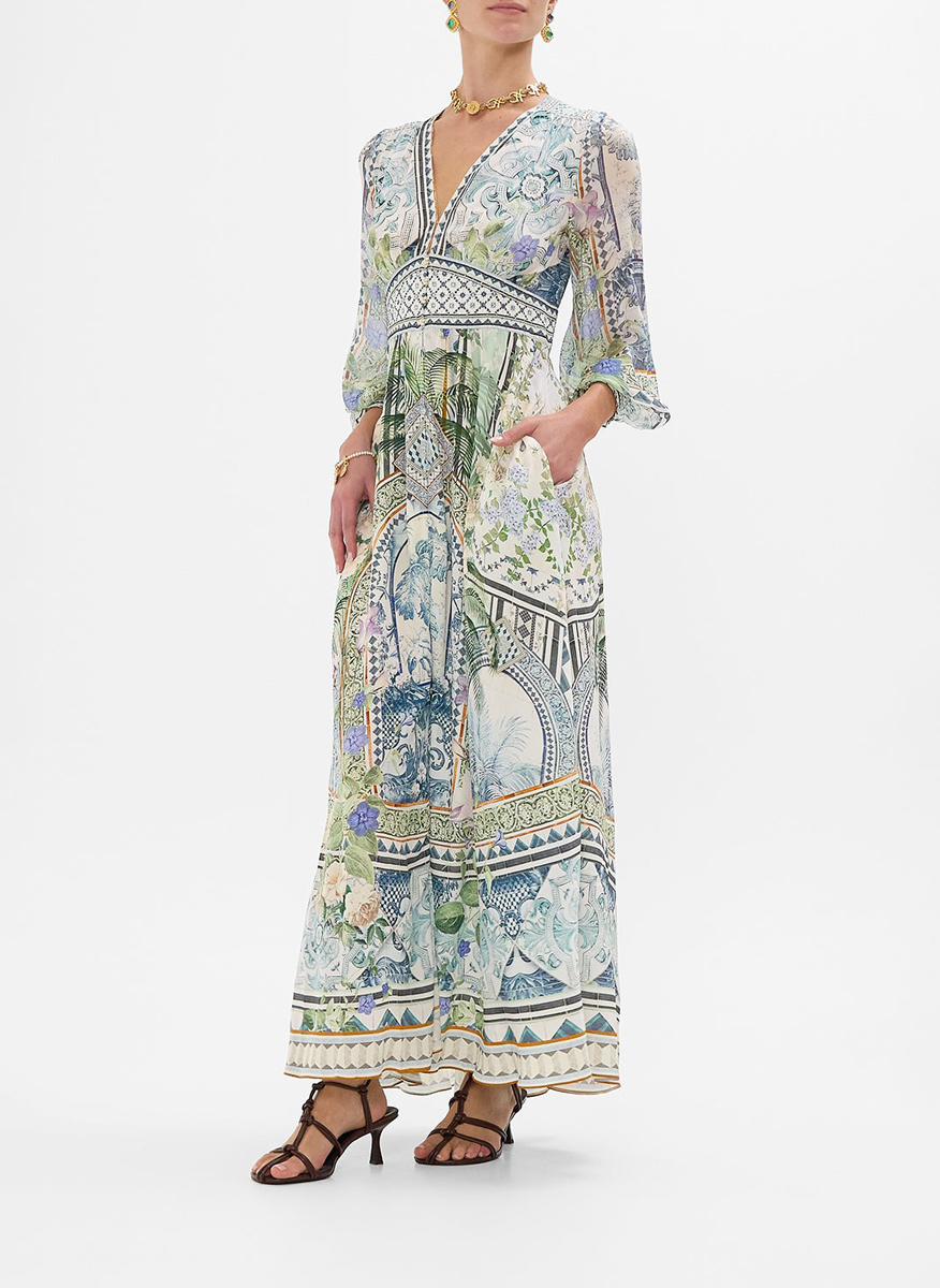 Camilla silk dress with print 'Jardim party'  