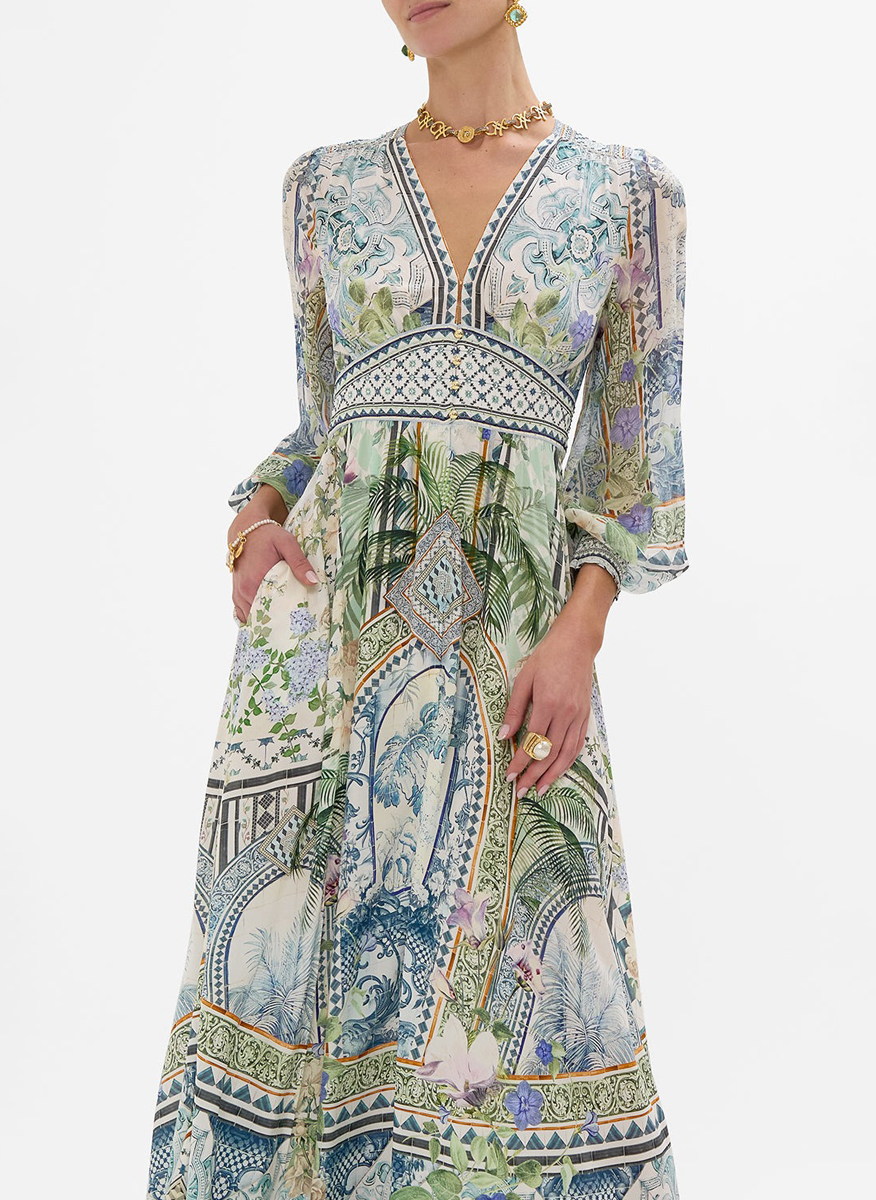 Camilla silk dress with print 'Jardim party'  