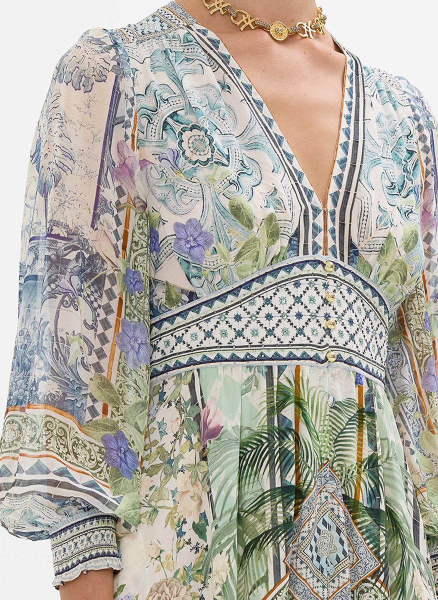 Camilla silk dress with print 'Jardim party'  