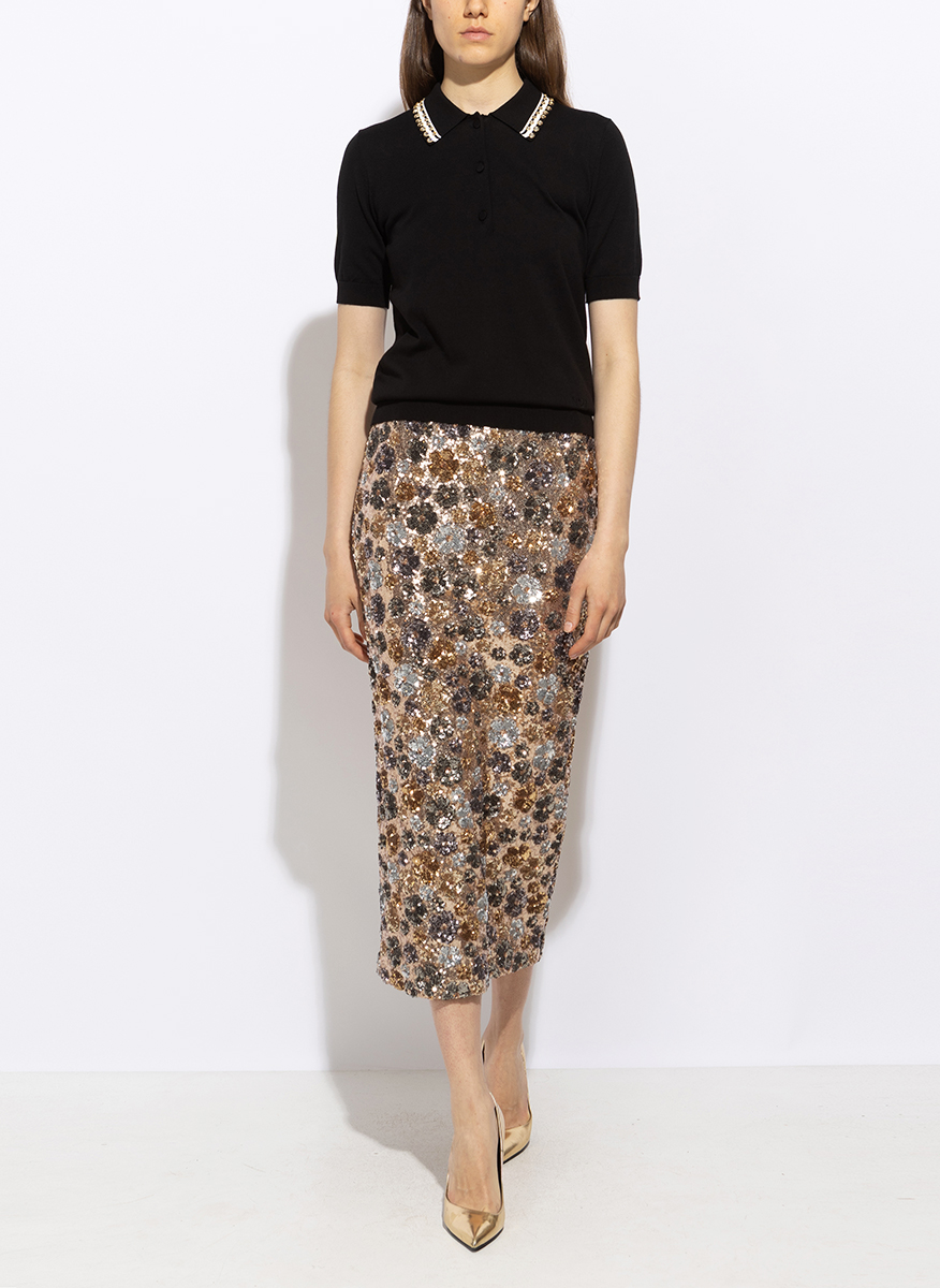 Nº21 floral-embellished sequin skirt
