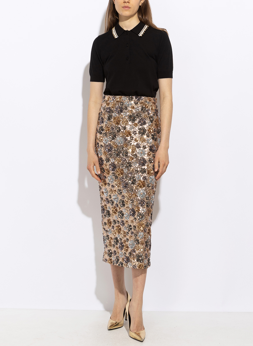 Nº21 floral-embellished sequin skirt