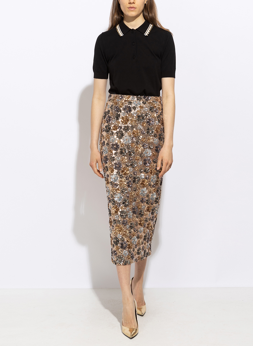 Nº21 floral-embellished sequin skirt