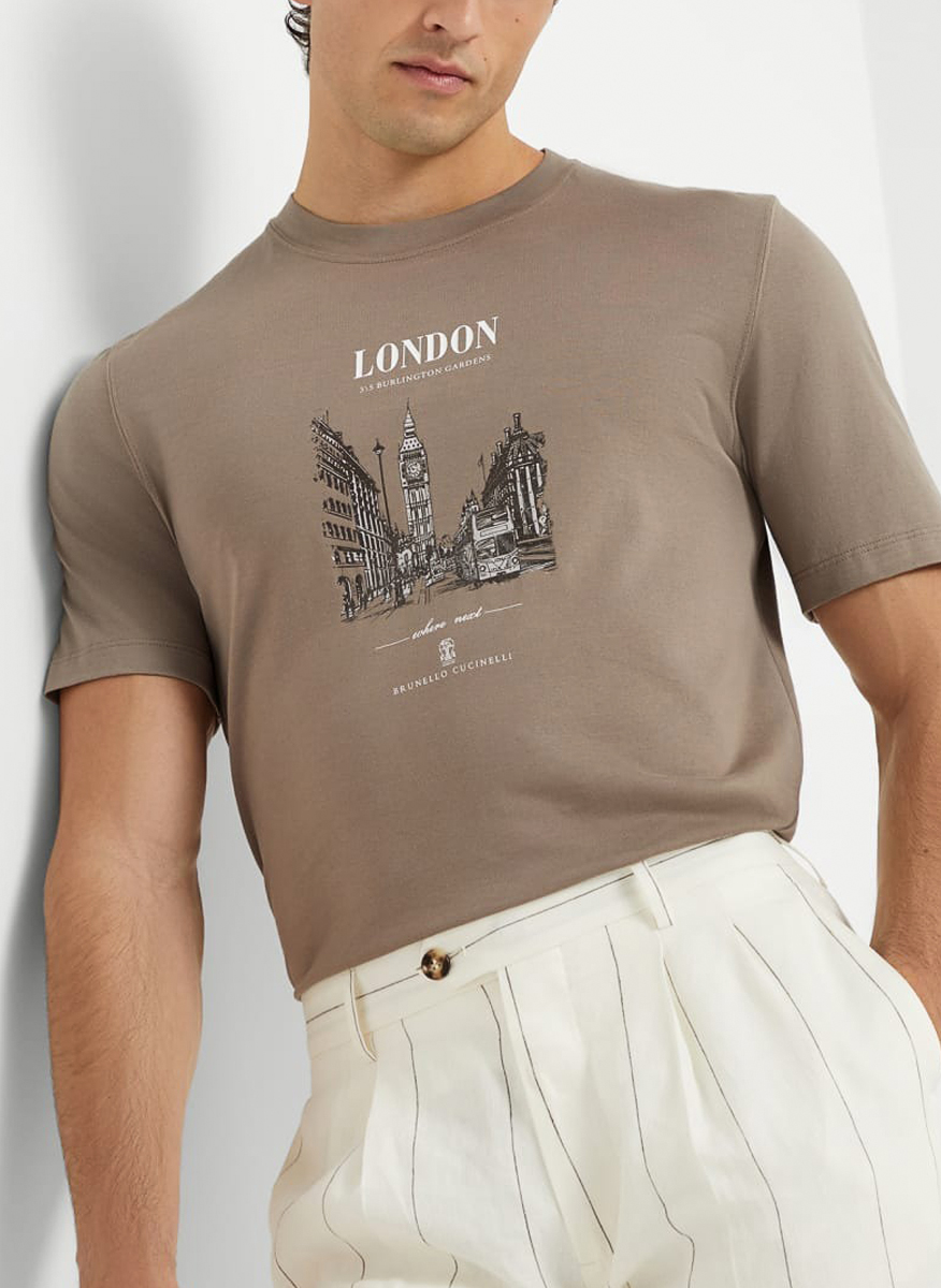 Тишърт с принт 'Where next?' Brunello Cucinelli