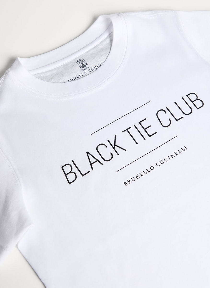 Тишърт с принт 'Black Tie Club' Brunello Cucinelli Kids 10