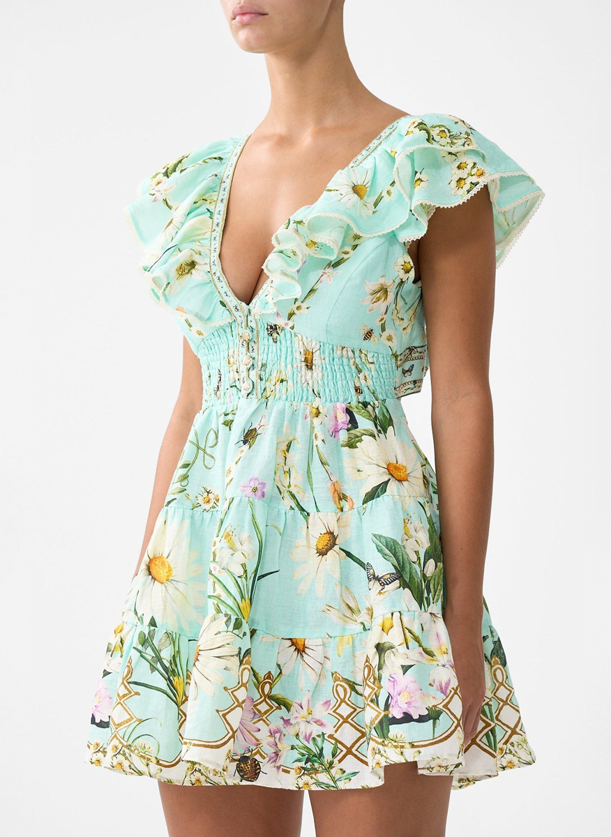 Camilla 'Floral freefall' linen dress with print
