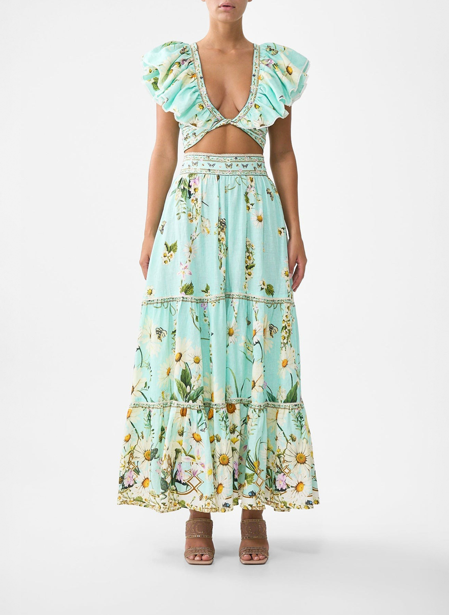Camilla maxi skirt in linen 'Floral freefall'