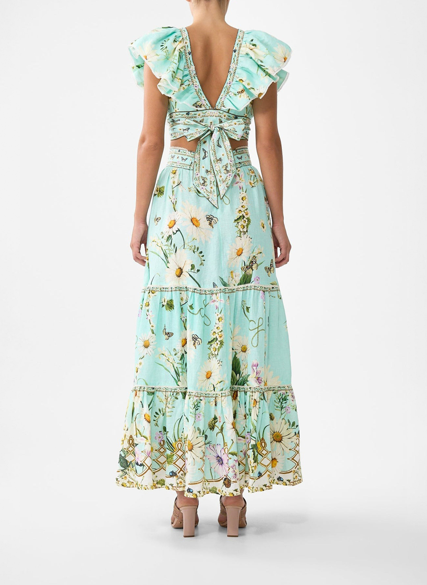 Camilla maxi skirt in linen 'Floral freefall'