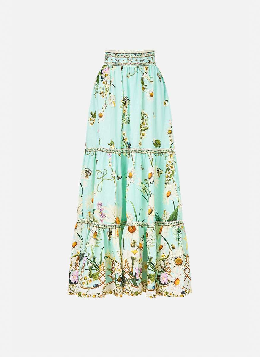 Camilla maxi skirt in linen 'Floral freefall'