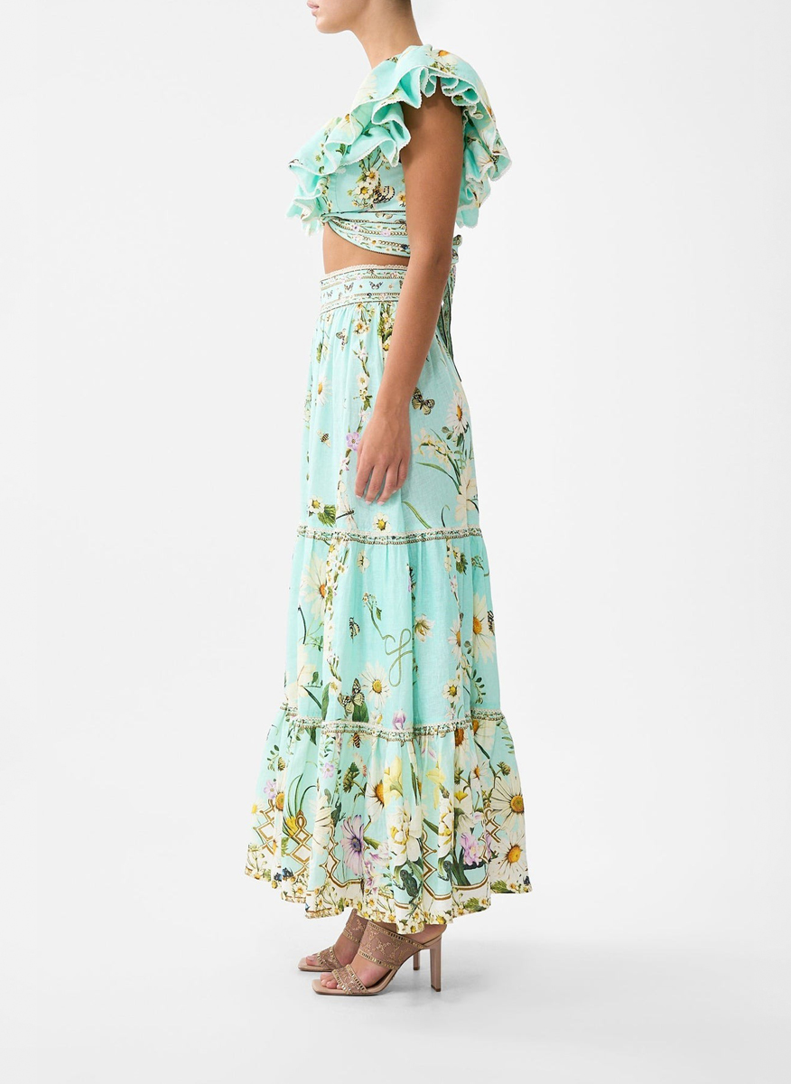 Camilla maxi skirt in linen 'Floral freefall'
