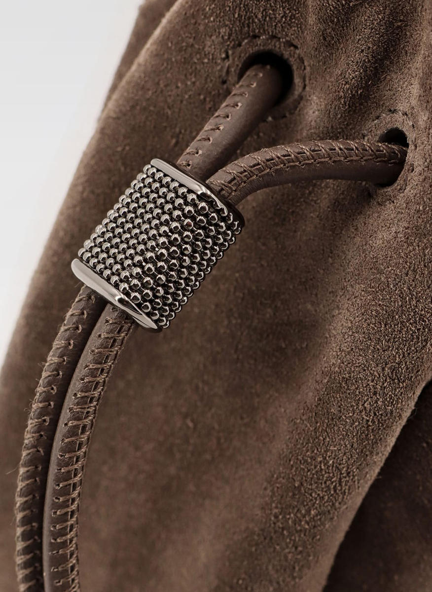 Мини велурена чанта 'Bucket Mellow' Brunello Cucinelli