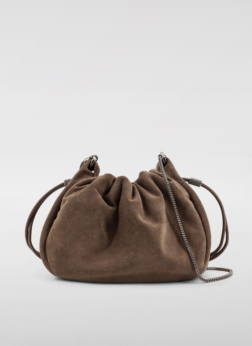 Мини велурена чанта 'Bucket Mellow' Brunello Cucinelli