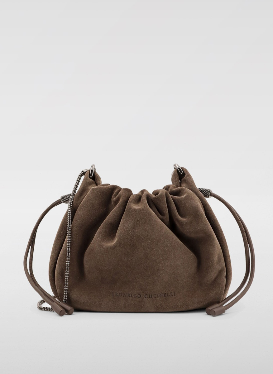 Мини велурена чанта 'Bucket Mellow' Brunello Cucinelli