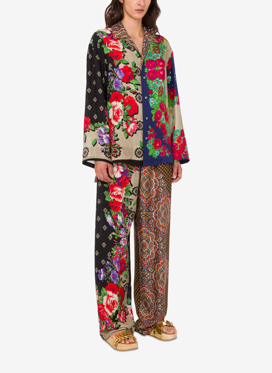 Копринена риза с принт Moschino