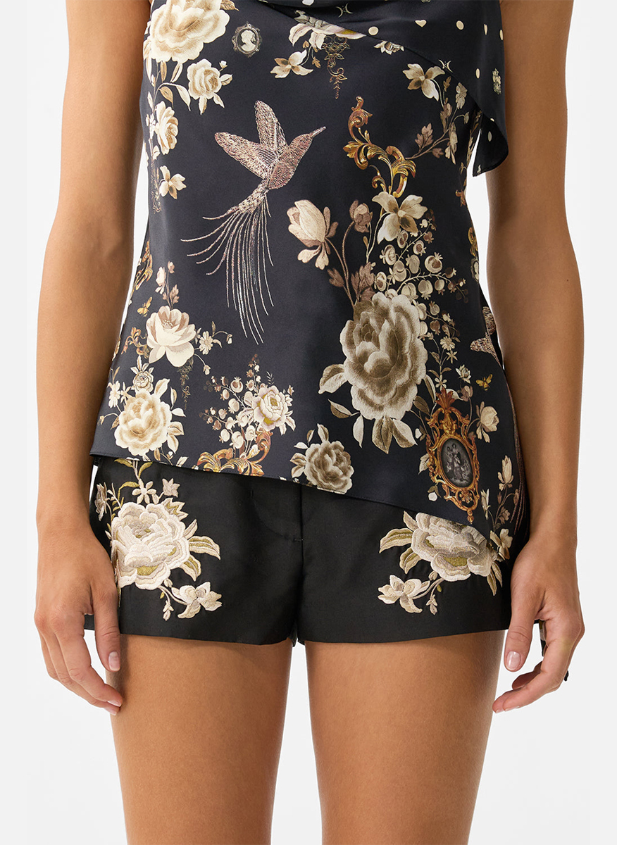 Camilla 'Flamenco folklore' shorts with floral embroidery