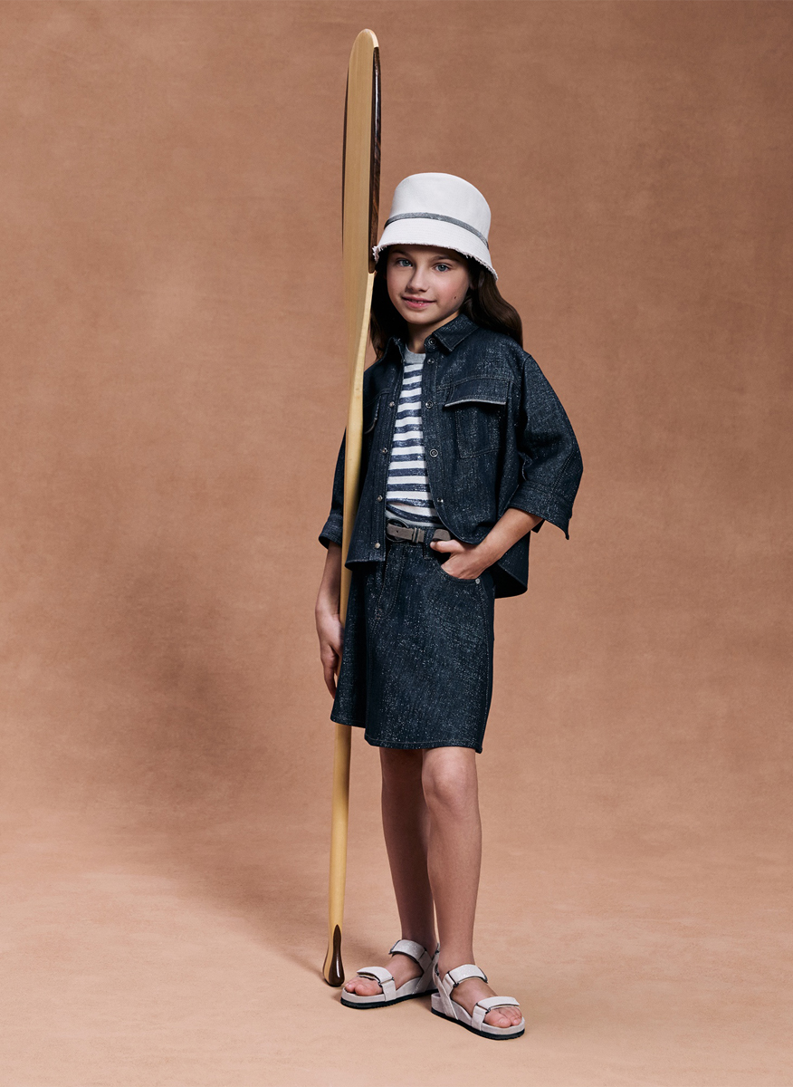 Тишърт от лен с монили Brunello Cucinelli Kids 8-10