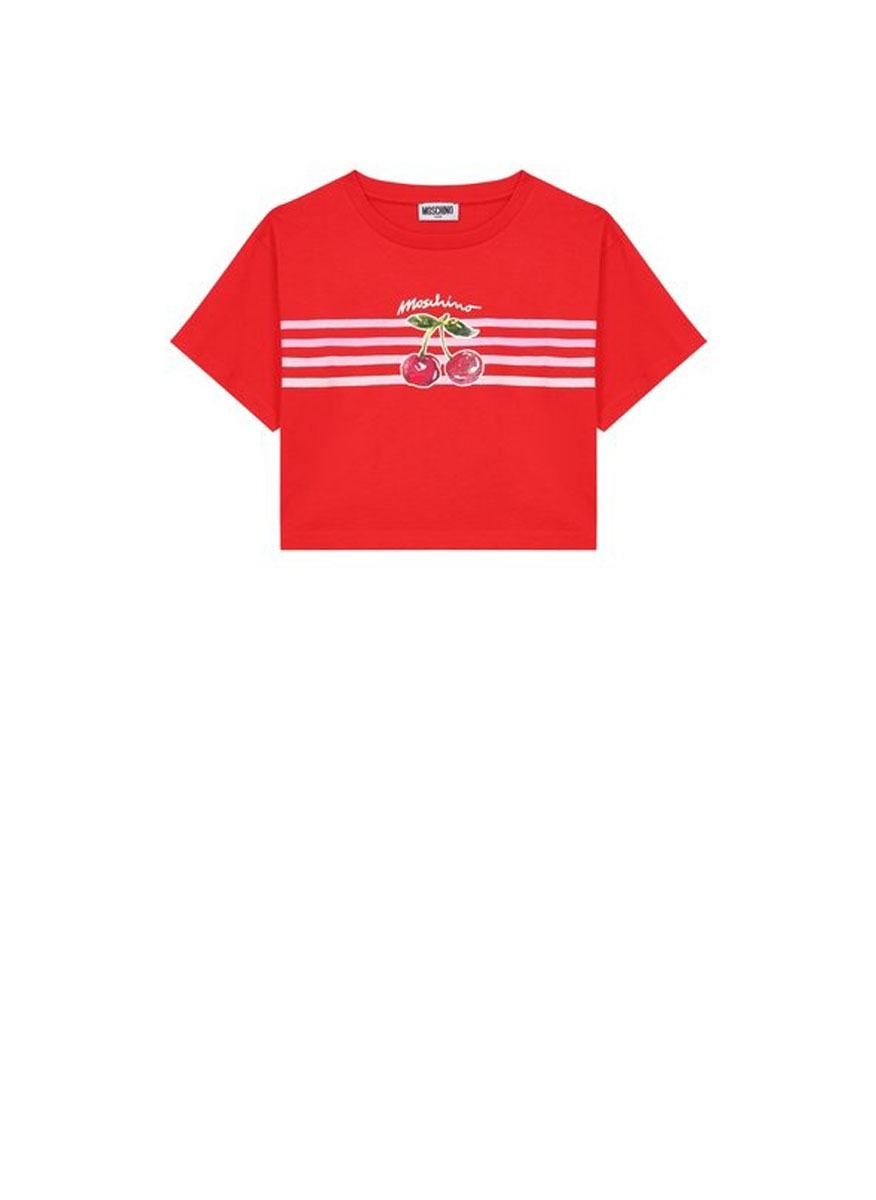 Тишърт с `Cherry` принт Moschino Kids