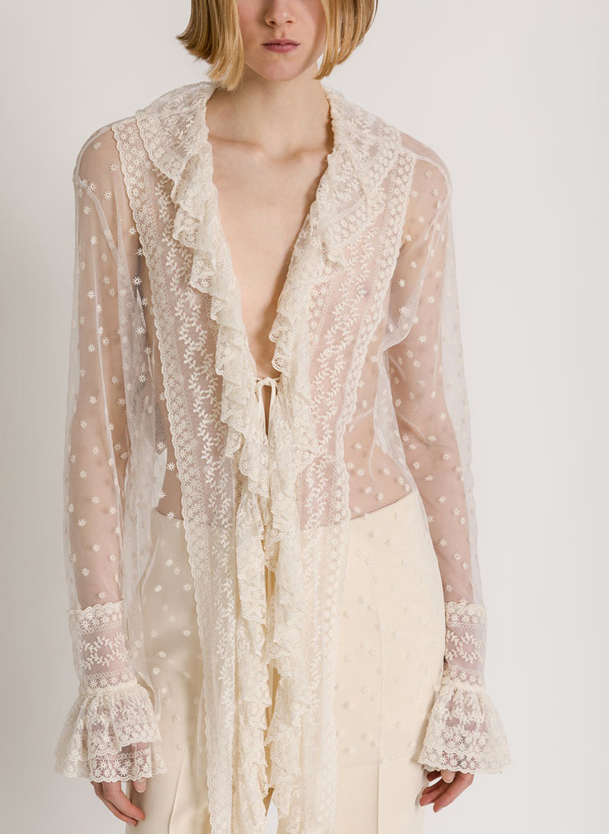 Alberta Ferretti tulle blouse with ruffles