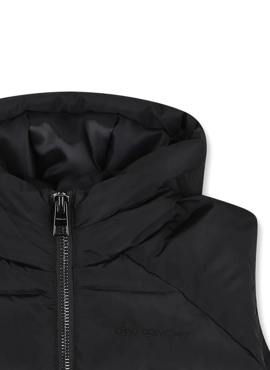 Капитониран елек с качулка Givenchy Kids