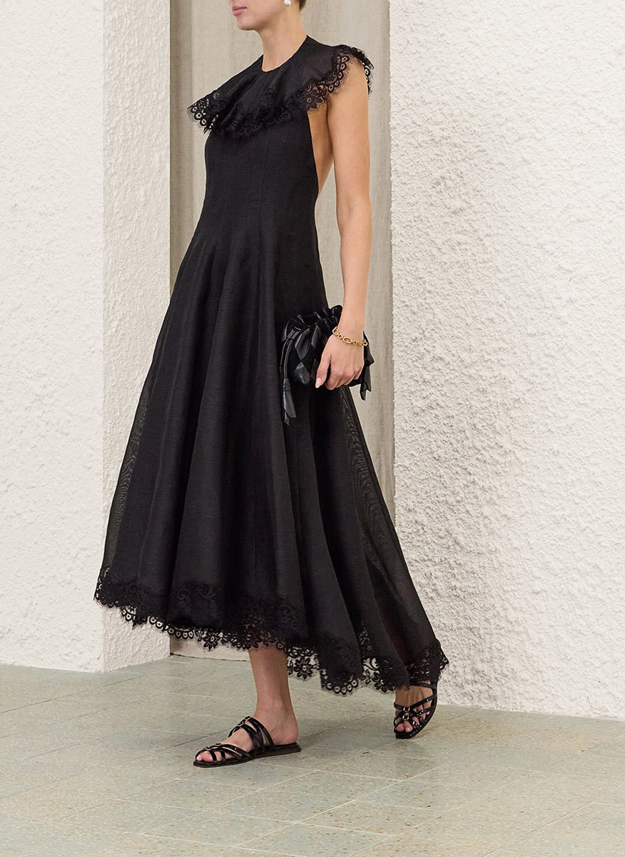 Миди рокля от лен и коприна 'Ascent Flutter Gown' Zimmermann