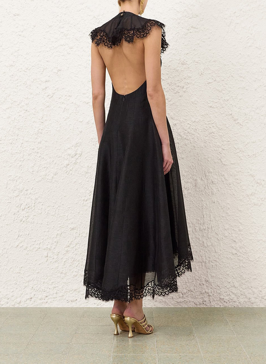 Миди рокля от лен и коприна 'Ascent Flutter Gown' Zimmermann