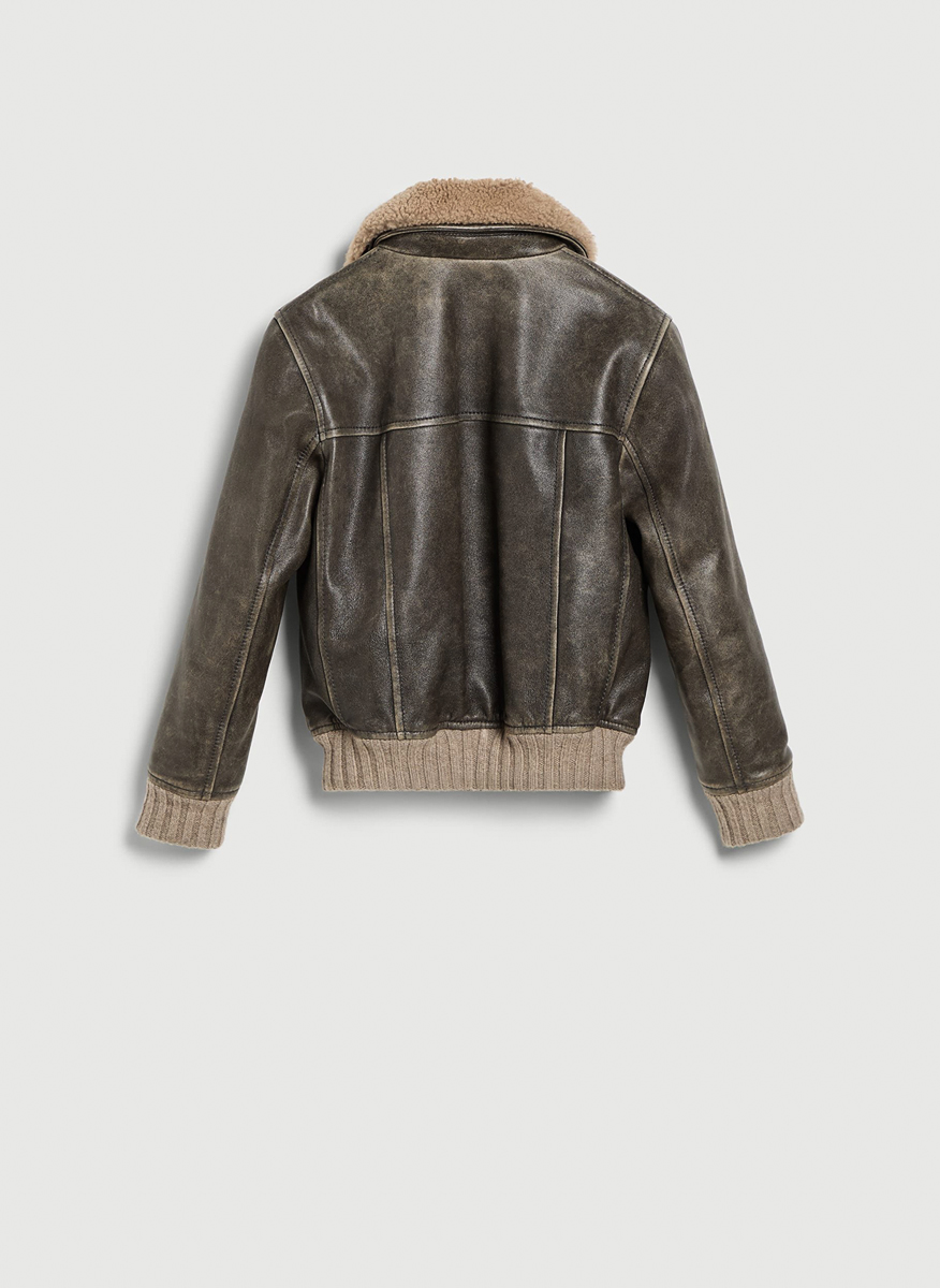 Brunello Cucinelli Kids 8-10 leather jacket with shearling collar