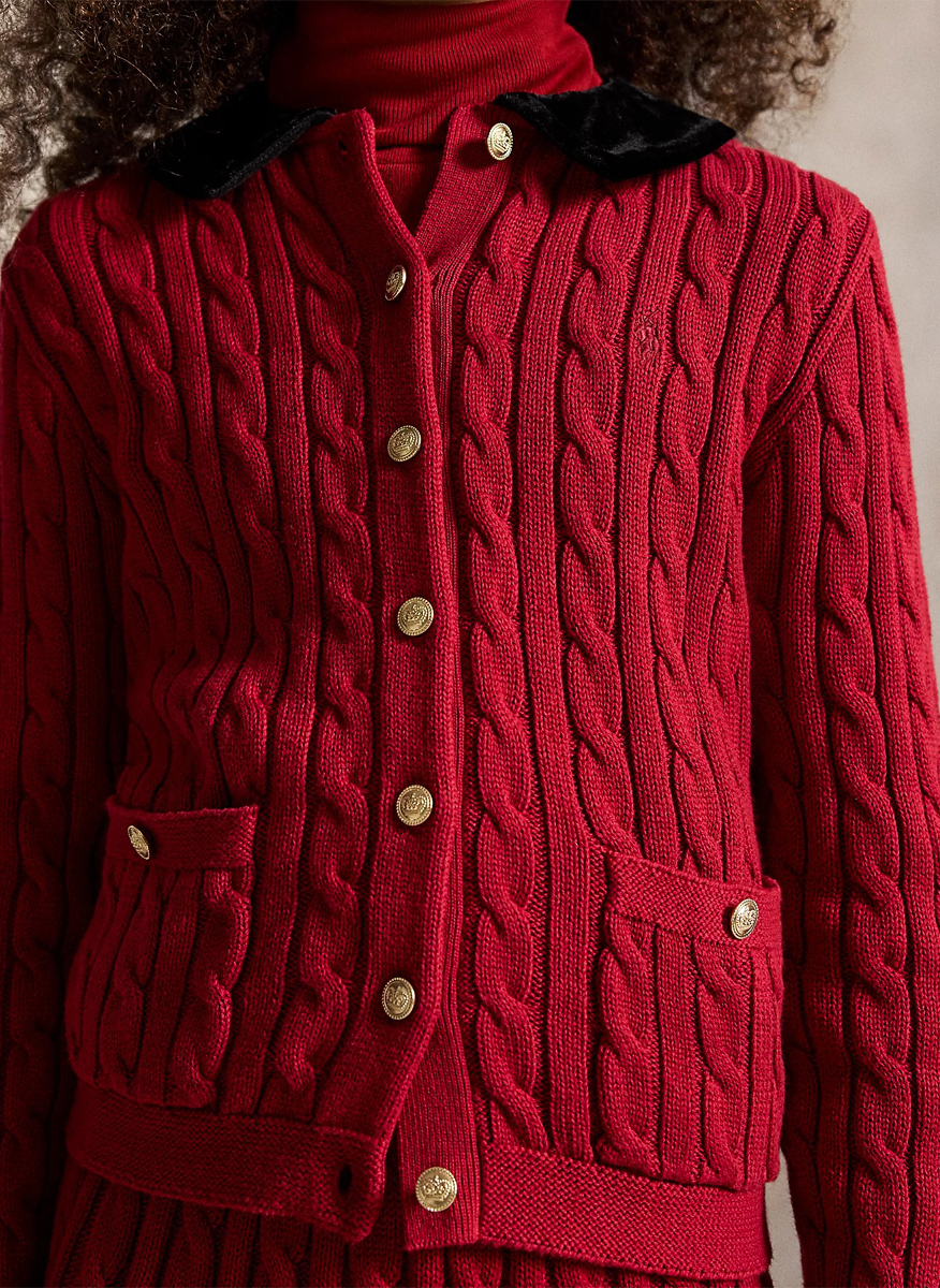 Ralph Lauren Kids 7-14 cardigan with velvet details2