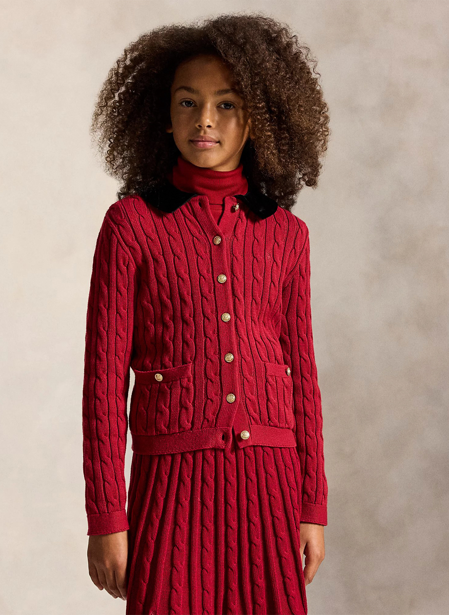 Ralph Lauren Kids 7-14 cardigan with velvet details1