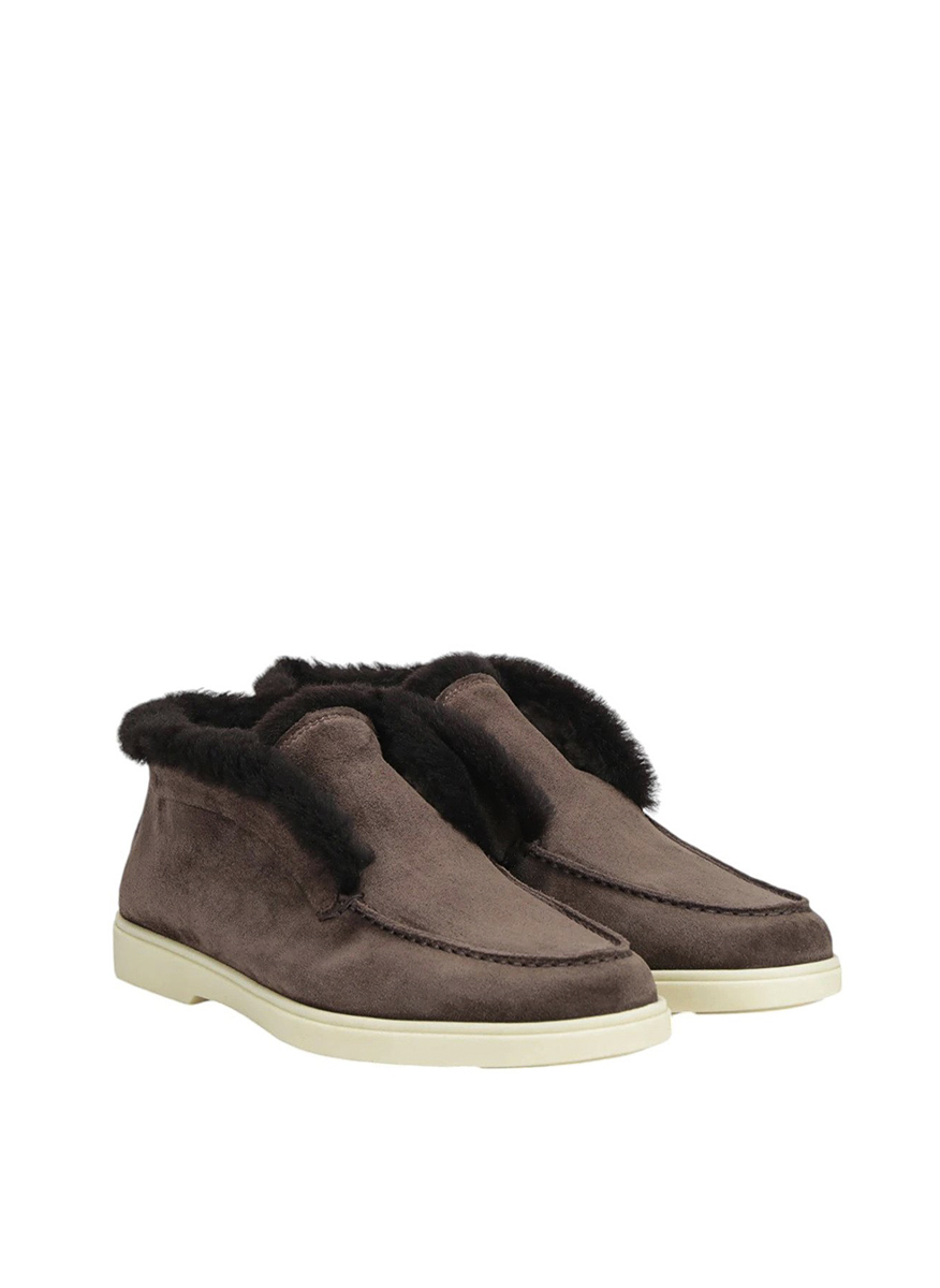 Santoni suede boots with shearling details