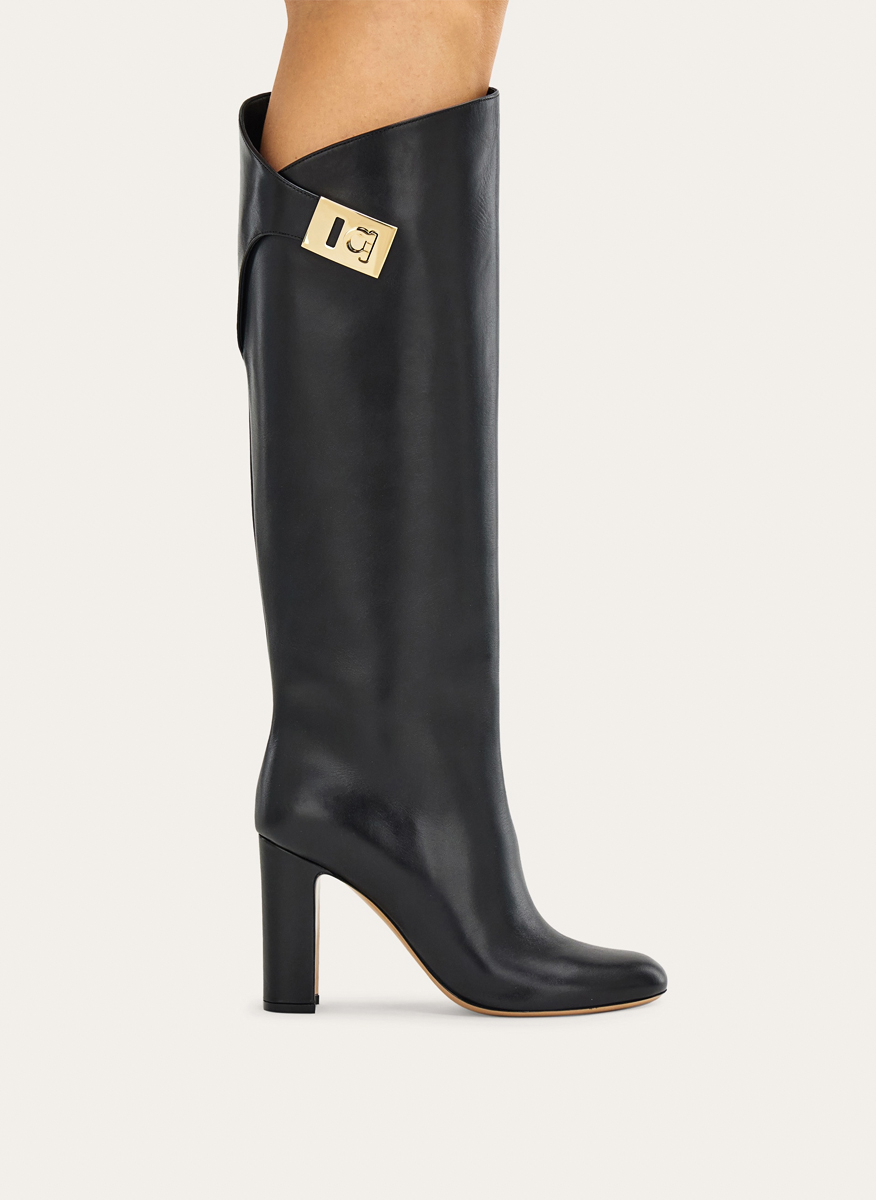 Високи кожени ботуши с 'Hug buckle' Ferragamo