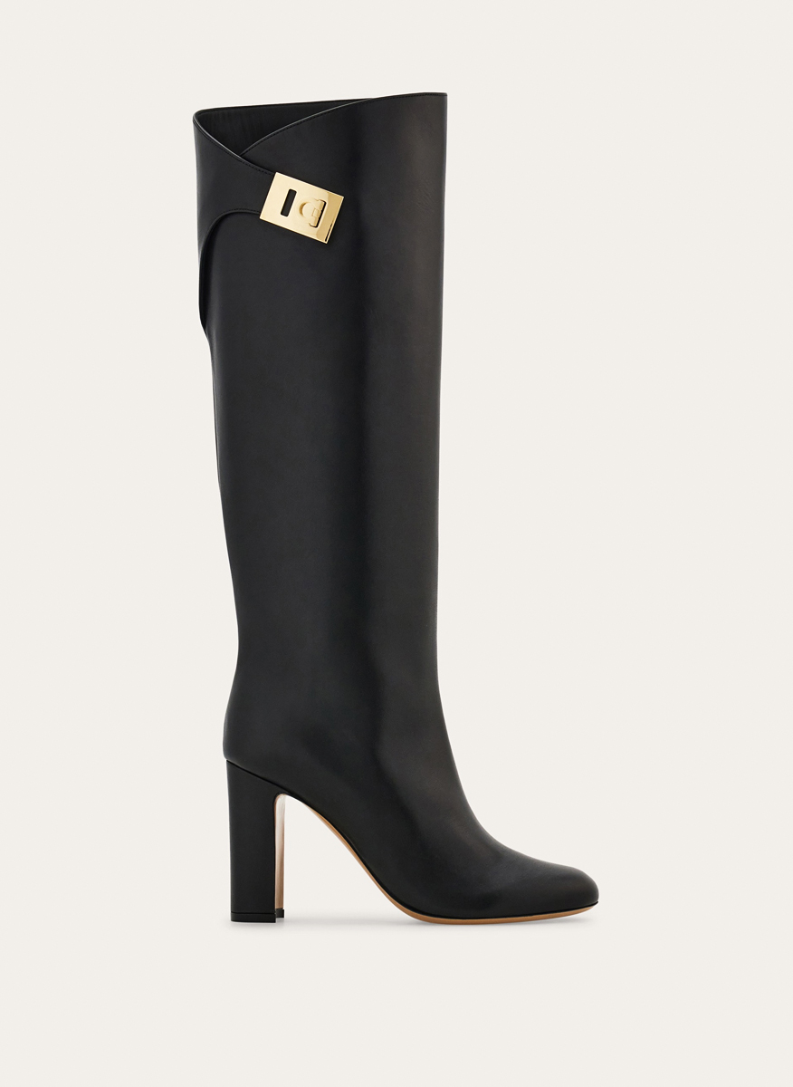 Високи кожени ботуши с 'Hug buckle' Ferragamo