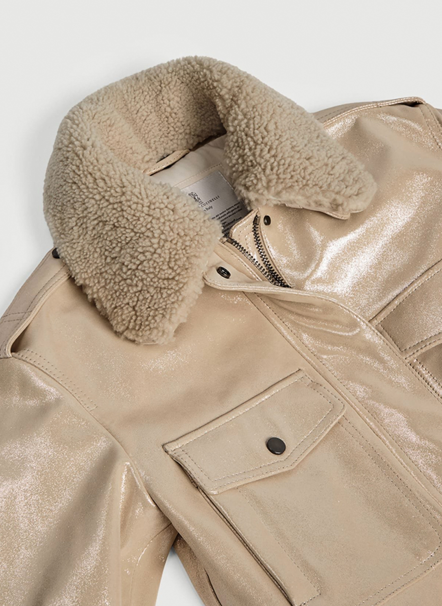 Brunello Cucinelli Kids 12 leather jacket with shearling collar