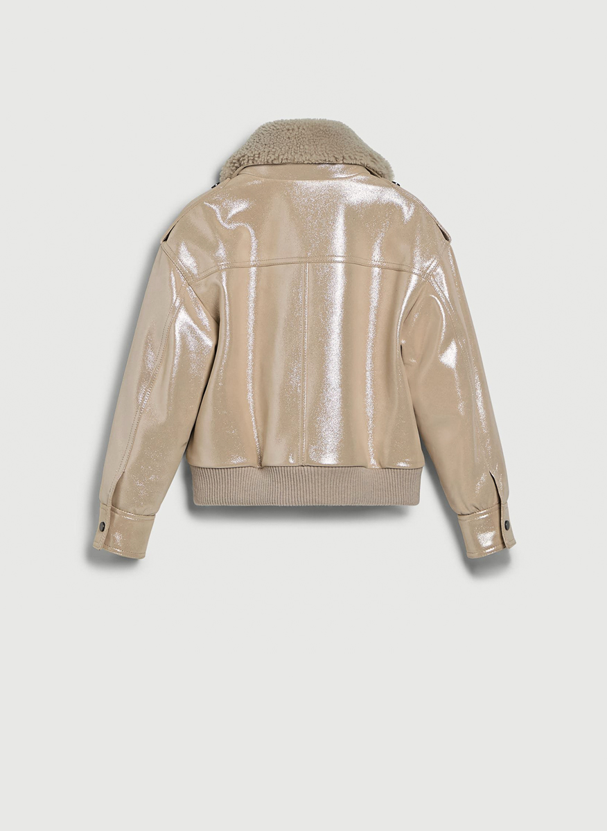 Brunello Cucinelli Kids 12 leather jacket with shearling collar