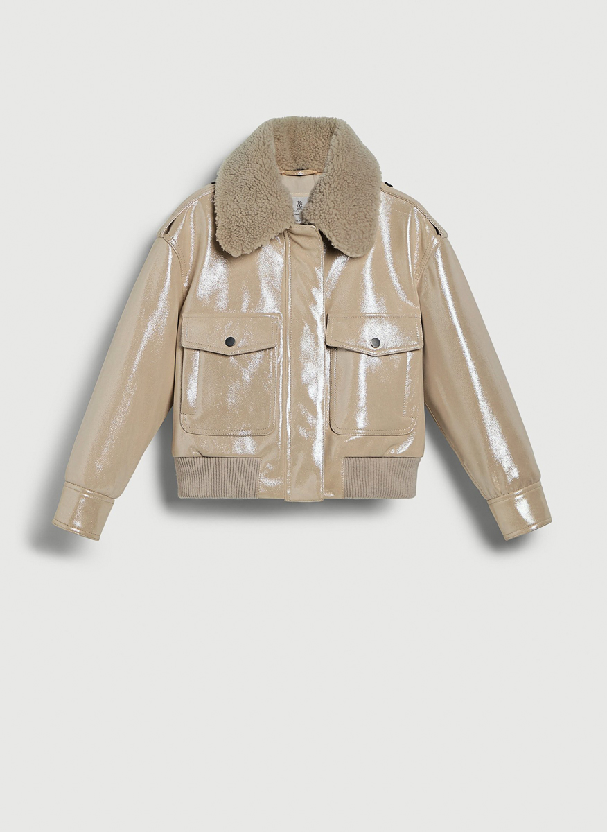 Brunello Cucinelli Kids 8-10 leather jacket with shearling collar
