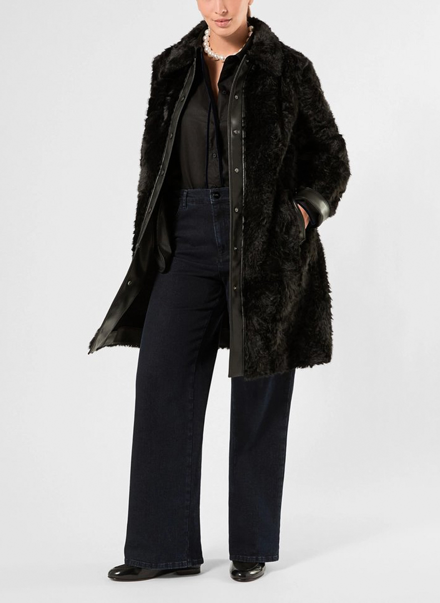 Marina Rinaldi Mrnquadro fluffy coat with leather trims