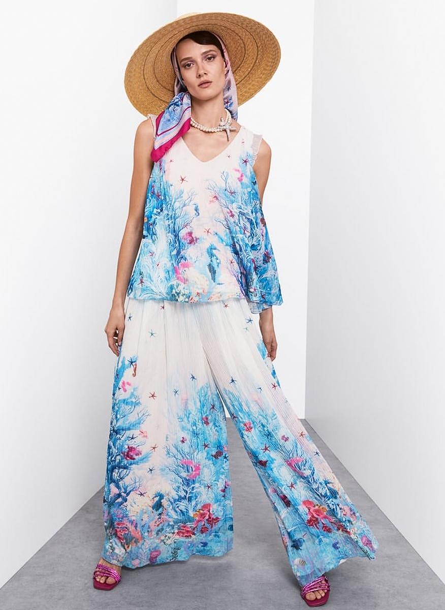 Плисиран топ с принт 'Underwater' Marc Cain Collections