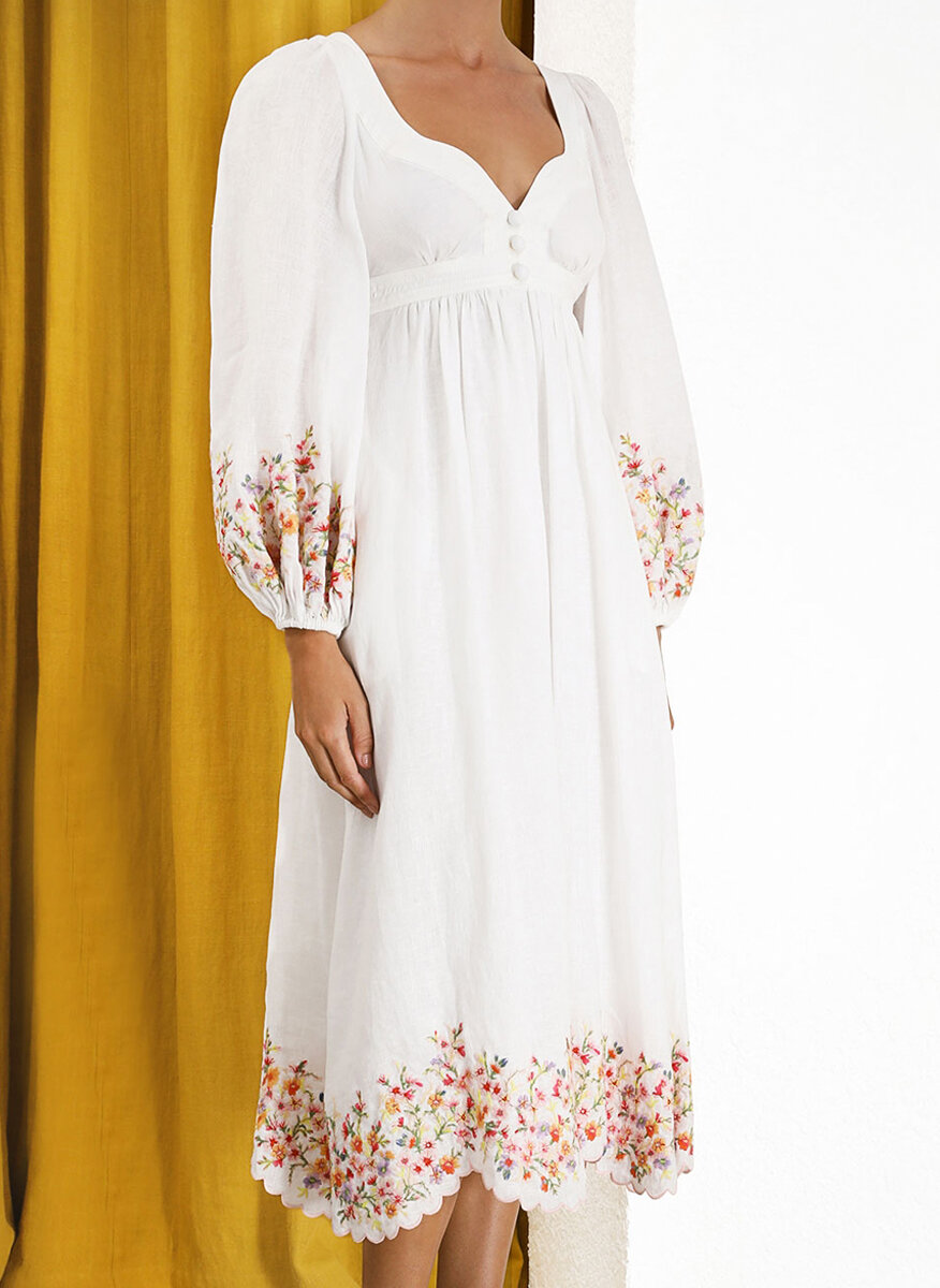 Миди рокля с флорална бродерия Zimmermann Mae Floral
