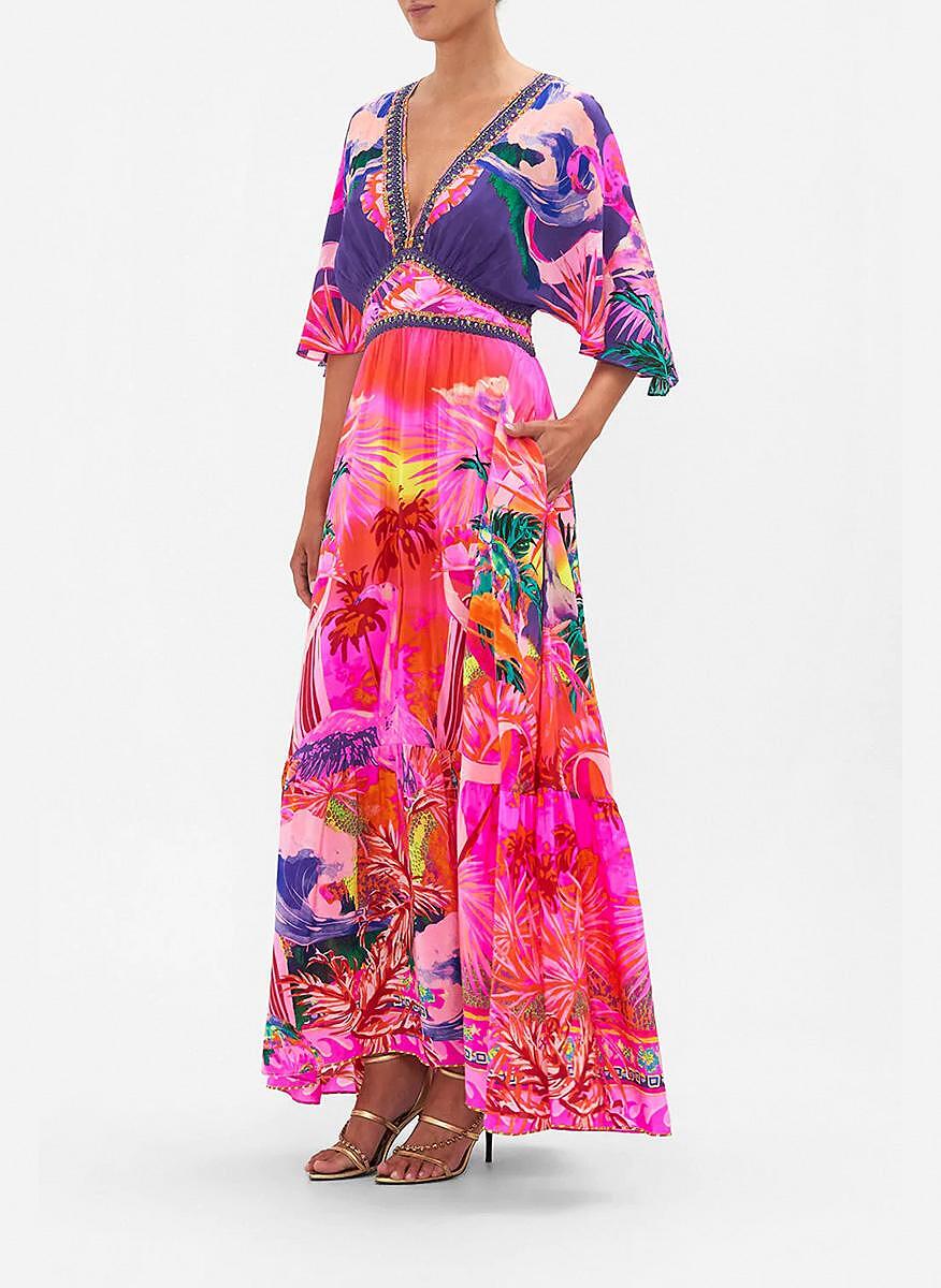 Flight Ruffle Рокля с принт 'Flight Of The Flamingo' Camilla - 00019394 | MDL Luxury