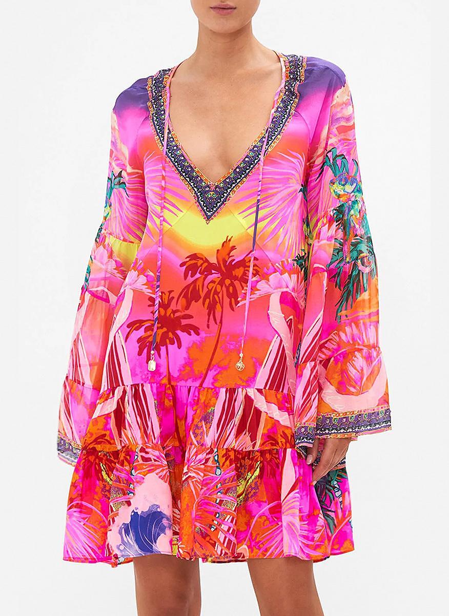 Рокля с принт 'Flight Of The Flamingo' Camilla